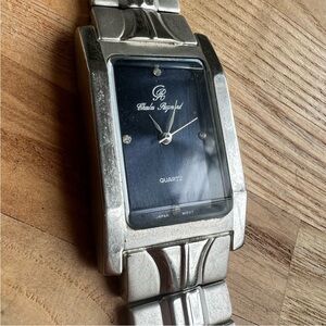 Charles Raymond rectangular blue dial silver tone watch NEW BATTERY